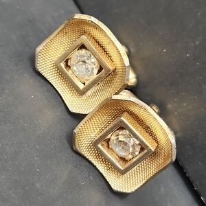 Vintage 80s Manleigh cufflinks gold tone rhinestone jewelry statement Made USA